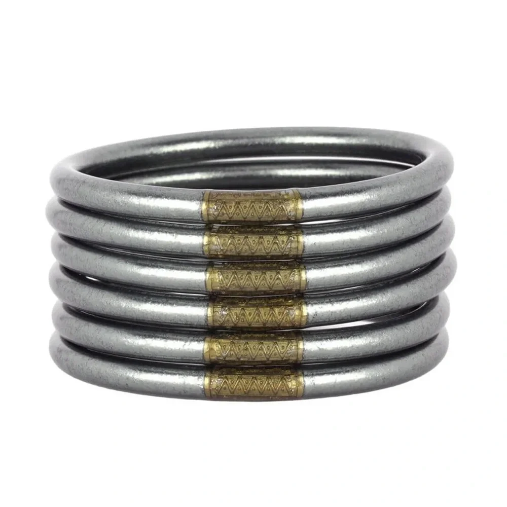 BUDHAGIRL Graphite All Weather Bangles® (Set of 6) Serenity Prayer | Small | NWT - Picture 2 of 6